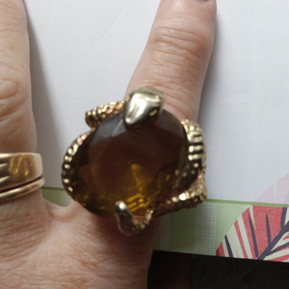 XL Women's Statement Ring Large Peridot stone with boa snake gold tone custom
